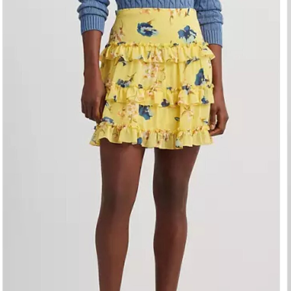 NEW Lauren Ralph Lauren Womens 8 Ruffled Mini skirt Yellow H695 - Picture 1 of 9